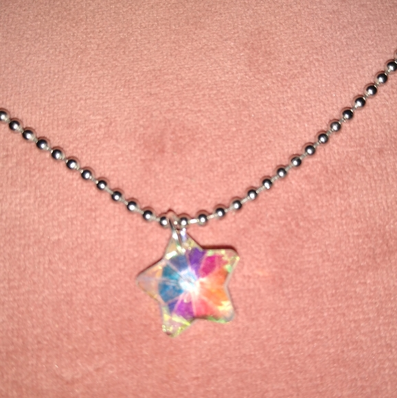 KATTA Jewelry - Rainbow Star Necklace Handmade AB Crystal Silver Ball Link Chain Choker or Long